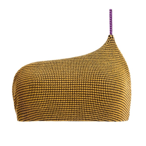 NWT Agua Bendita Vini Tulip Bikini Top Textured One Shoulder Yellow & Purple - Picture 2 of 8